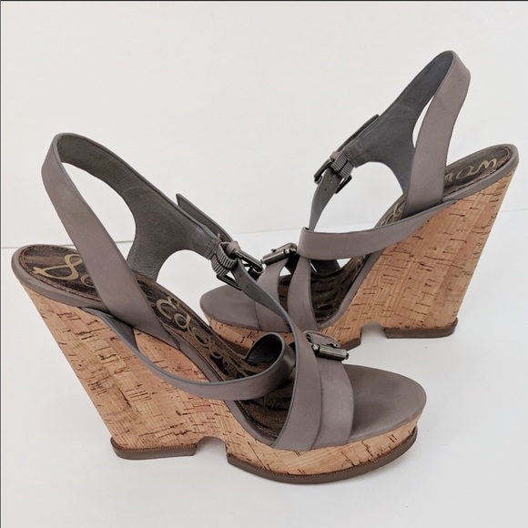 Sam Edelman "Josie" Gray Cork Wedge Sandals - Picture 5 of 8
